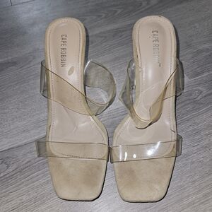 Cape Robbin Tan Cream Heeled Mules